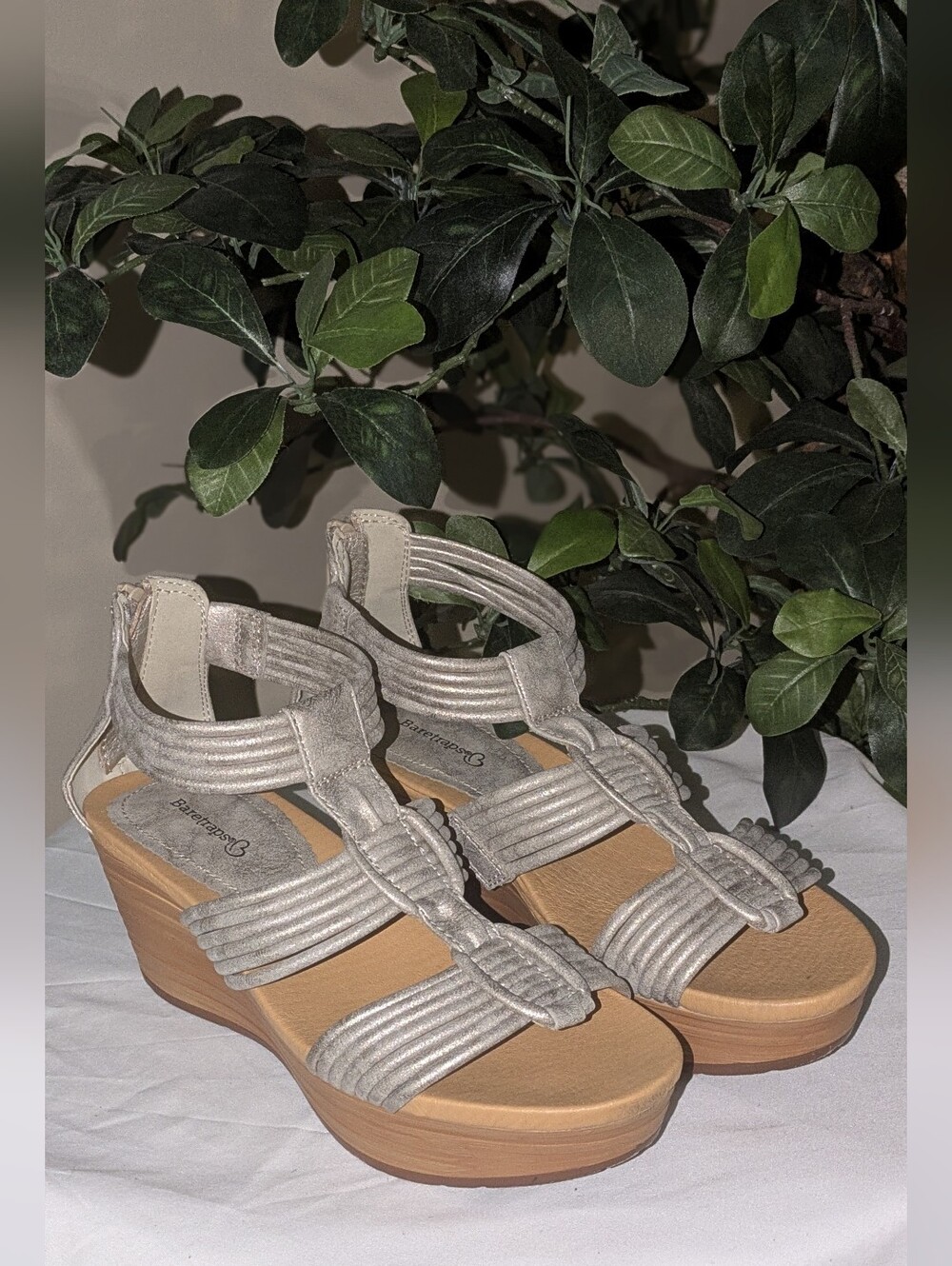 Baretraps Wedge Sandals — Metallic Silver
